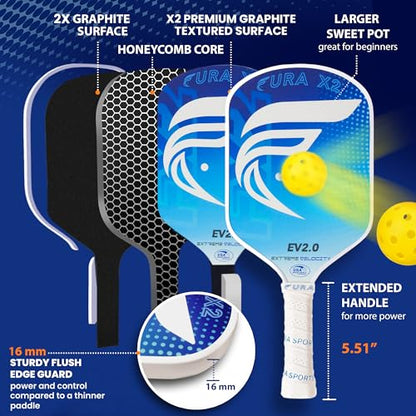 FURA Pickleball Paddle Set of 2 – USAPA Approved Lightweight Graphite Pickleball Rackets with 16mm Honeycomb Core & MaxGrit Spin Surface for Superior Spin & Control – Includes Bag, Balls & Grips