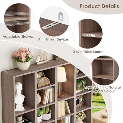 FOTOSOK 8-Tier Media Tower Rack, 11.6 X 9.3 X 70.9 Inches CD DVD Slim Storage Cabinet with Adjustable Shelves, Tall Narrow Bookcase Display Bookshelf for Home Office, Oak - color: Oak