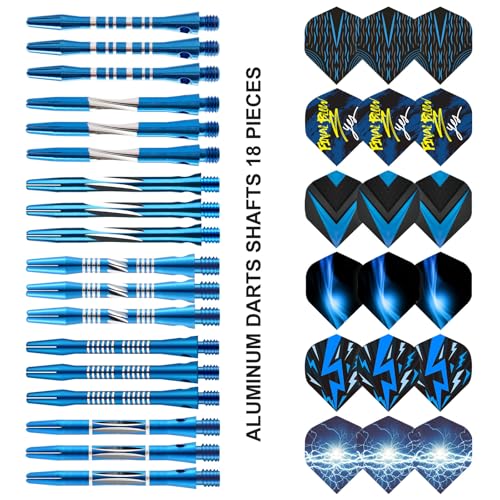 24/18Pcs Dart Flights and Stems Sets Durable Metal Stems, Colourful Dart Flights and Stems Combination, Aluminium 2BA Threaded Dart Fittings (Multi-Size Set) - color: blue