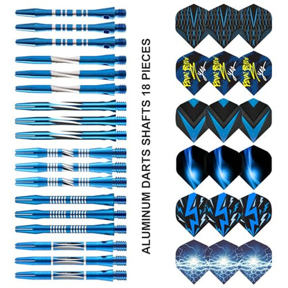 24/18Pcs Dart Flights and Stems Sets Durable Metal Stems, Colourful Dart Flights and Stems Combination, Aluminium 2BA Threaded Dart Fittings (Multi-Size Set) - color: blue