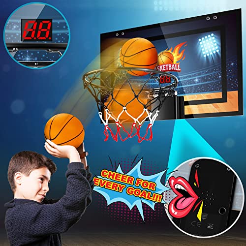 Indoor Basketball Hoop Boys Gifts for Teens Door Room Basketball Hoop Mini Hoop with Scoreboard, 3 Balls and Batteries Basketball Toys for 8 9 10 11 12 - style: Black Basketball Hoop & Scoreboard