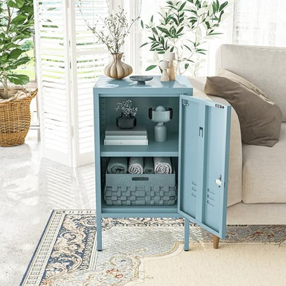 Single Door Lockable Metal End Table & Children's Bedside Table, 2-Tier Storage Cabinet with Adjustable Shelf, Easy Assembly Side Table for Living Room Bedroom Home Office Blue - color: Ocean, style: End Table-28"H-GL