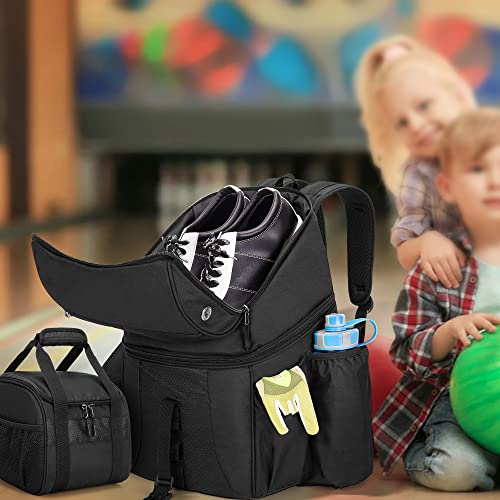 DSLEAF Bowling Backpack and Separate Ball Bag Combo, Bowling Ball Bag with Wooden Ball Holder and Shoe Compartment for US Mens 16 and Multi-Pockets for Accessories (Patent Design)