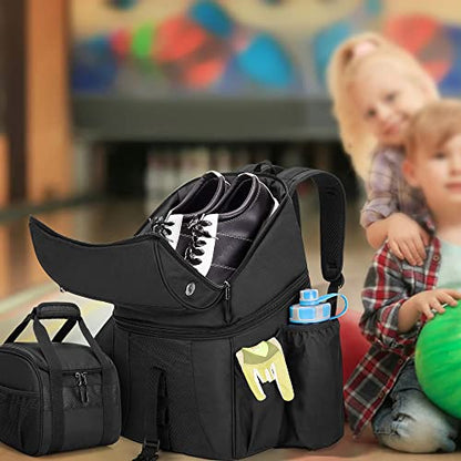 DSLEAF Bowling Backpack and Separate Ball Bag Combo, Bowling Ball Bag with Wooden Ball Holder and Shoe Compartment for US Mens 16 and Multi-Pockets for Accessories (Patent Design)