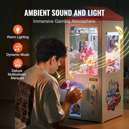 VEVOR Claw Machine, 0-3” Jaw Diameter 0-5” Jaw Lifting, Crane Prize Grabber Commercial Arcade Game Toys, Cool Fun Grab-and-Win Machine w/Light and Sound, Dispenser Vending Toy for Kids,Boys &Girls - color: White, style: Classic clip-on