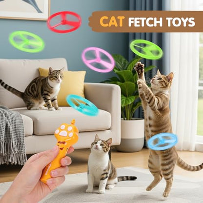Cat Fetch Toy, Rechargeable Flying Disc Launcher with 6 Flying Discs, Cat Interactive Hunting Toys for Outdoor & Indoor (Yellow) - color: Yellow