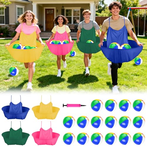 Granny Pants Outdoor Game, Granny Pants Yard Game for Adults with Bouncy Balls and 1 Air Pump (Random Colors), Granny Pants Game Granny Skirt Outdoor Game for Family Reunion Team Game Party - color: Blue+Gold+Green+Fuchsia, size: 4PC