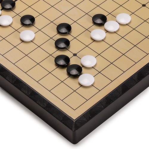Yellow Mountain Imports Large Magnetic 19x19 Go Game Set Board (14.6-Inch) with Single Convex Stones - Folding, Portable, and Travel Ready Set - size: 14.6 x 14.6 x 1.1 inches