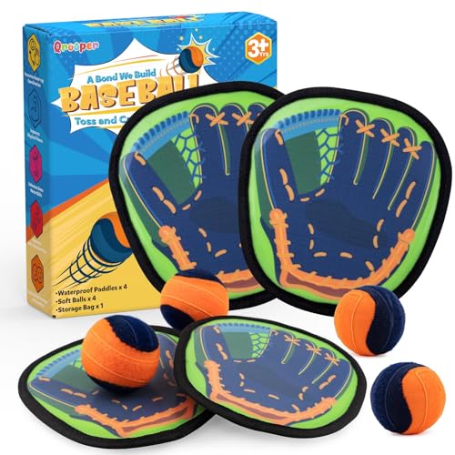 Toss and Catch Ball Game with Soft Balls & Sticky Baseball Gloves - Toys for Indoor, Outdoor, Yard, Beach, Pool, Camping - Birthday Gift for Boys, Girls, Toddler, Kids Ages 3-12 - Green - color: Green, size: 4 paddles 4 balls