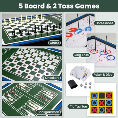 GYMAX Multi Game Table 48", 14 in 1 Combo Game Table w/Basketball, Billiards, Foosball, Ping Pong, Hockey, Shuffleboard, Bowling, Chess, Checkers, Backgammon, Tic Tac Toe for Game Room, Family Night