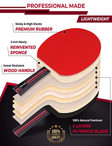 Professional Ping Pong Paddle with ITTF Rubber and Carrying Case | Table Tennis Racket with Speed 99, Spin 93, Control 90, Improves Accuracy and Consistency - color: Single Paddle