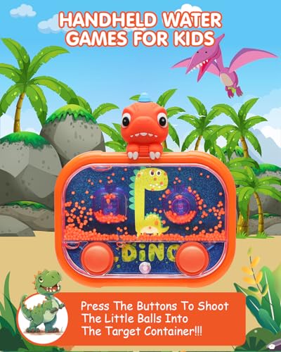 Handheld Water Game with Light – Water Ball Target Toy for Kids Ages 3+, Retro Fidget Toy, Screen-Free Car Travel Game, Road Trip Toy, Airplane Entertainment, Portable Autism-Friendly Gift - color: Orange Dinosaur