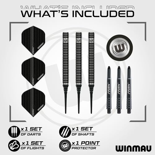 Winmau Blackout Softip Tungsten Darts Set with Flights and Shafts (Stems) - size: 20g, style: Soft tip