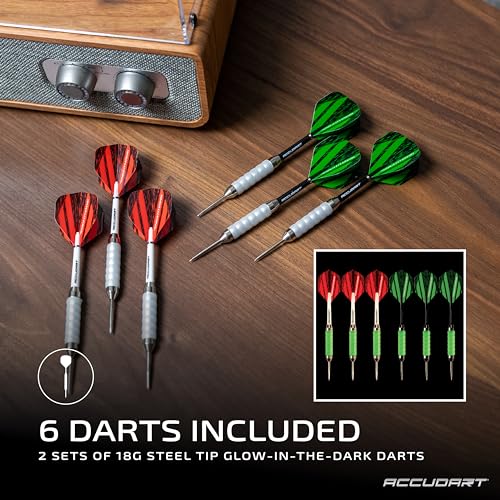 Accudart Nighthawk 2‑in‑1 LED & Blacklight Bristle Dartboard Surround Set – Official 18” Sisal Board, 360° Lighting with Dimmer, Glow‑in‑the‑Dark Steel Tip Darts Included