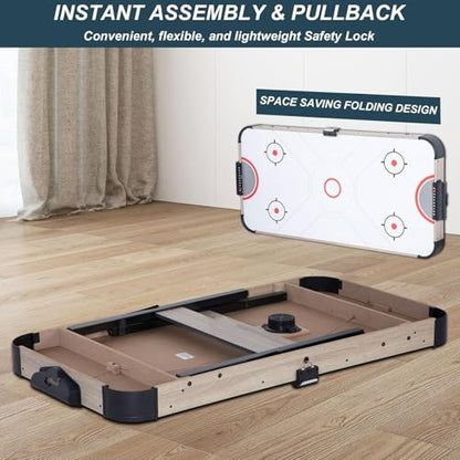 Novastra 58 Inch Folding Air Hockey Table, Foldable Sports Hockey Game Set with 2 Pucks and 2 Pushers, Powerful Motor Table for Adults Kids Family Home Game Room