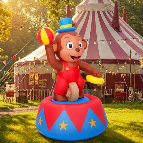 Silipull LED 5 FT Inflatable Monkey for Circus Carnival Party Outdoor Decorations, Carnival Theme Birthday Party Blow Up Animal for Outdoor Indoor Pool Yard Decorations - style: Monkey