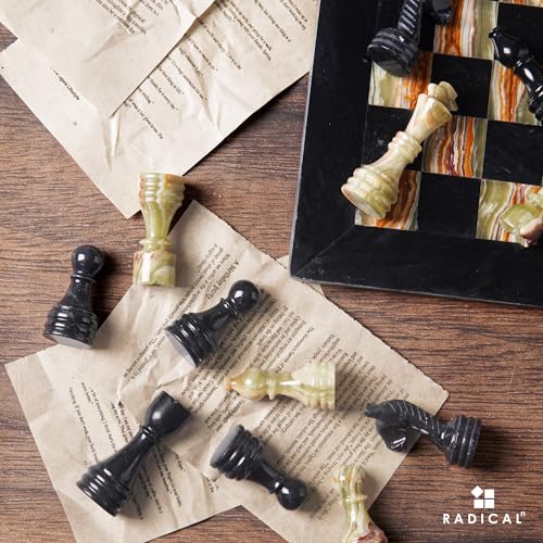 Radicaln Marble Chess Figures 3.5'' Inches Black and Multi Green Handmade Figures for Chess Board Game - Marble Chess Set and Game for Adults, Checker Board Game | Natural Stone, Hand Polished, Premium Finish, 32 playing Pieces, Unique Veining, Timeless D