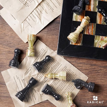 Radicaln Marble Chess Figures 3.5'' Inches Black and Multi Green Handmade Figures for Chess Board Game - Marble Chess Set and Game for Adults, Checker Board Game | Natural Stone, Hand Polished, Premium Finish, 32 playing Pieces, Unique Veining, Timeless D