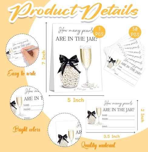 Guess How Many Cards, Bridal Shower Decorations, Guess How Many Pearls Are in the Jar, Party Games & Activities, 50 Cards and Sign - size: pearl