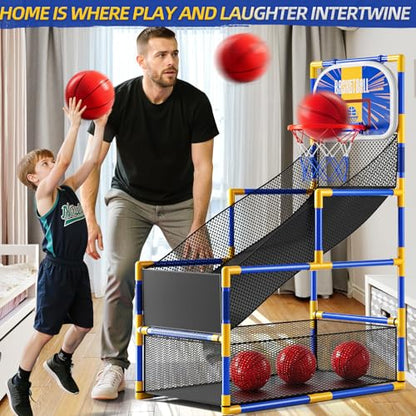 Arcade Basketball Game Indoor, Kids Ajustable Basketball Hoop, Outdoor Carnival Sports Play Toy with 4 Balls and Air Pump, Educational Birthday Gift for Boys Girls 3 4 5 6 7 8 Year Old (Blue)