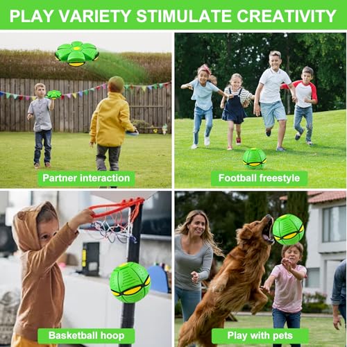 Magic Bouncing Ball 6-Light Dual Form – Pop up, Meta Ball Metaball Transforming Design – Flying Saucer Bouncy – Interactive Bouncing Balls for Parent-Child Interaction – Gift Pack –Green - color: Green
