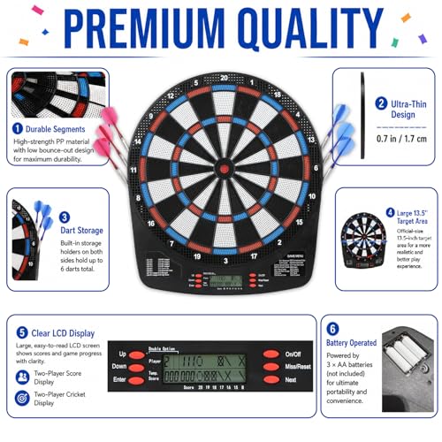 FunVisionElectronic Dart Board Set - Electric Dart Board with Scoreboard, Digital Dart Boards for Adults with 6 Darts& 24 Tips