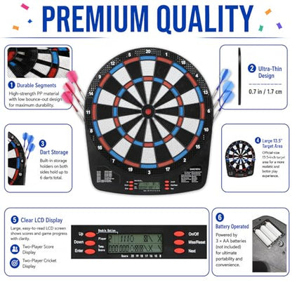 FunVisionElectronic Dart Board Set - Electric Dart Board with Scoreboard, Digital Dart Boards for Adults with 6 Darts& 24 Tips