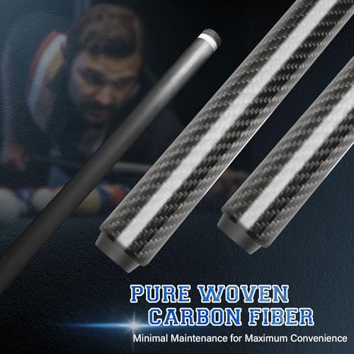 Carbon Fiber Pool Cue Stick Low Deflection Shaft Professional Billiard Cue Stick with Hard Case and Accessories,12.5mm Tip, 58",20OZ 21OZ