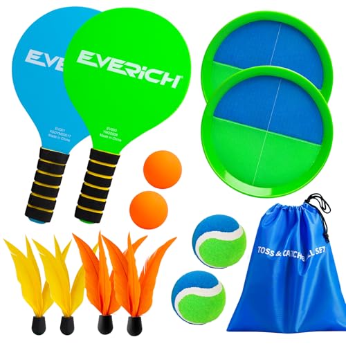 Toss and Catch Ball Set & Paddle Ball, Beach Pool Toys Outdoor Games for Kids Toys, Outside Family Lawn Yard Games, for Boys Girls 3 4 5 6 7 8 9 10 11 12 Years Old - color: 4 Paddles, size: 4 Paddles 4 Balls