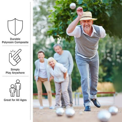 Trademark Games Bocce Ball Set - Petanque Boules Lawn Game with 8 Steel Tossing Balls, Cochonnet, and Carrying Case - Metal Ball Game (Silver)