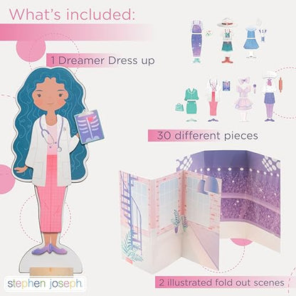Stephen Joseph, Magnetic Dress Up Dolls, 30 pc Magnetic Travel Play Set – Pretend Play Magnetic Dress Up Dolls, Ideal for Ages 3 4 5 – Travel Game for Kids, World Traveler