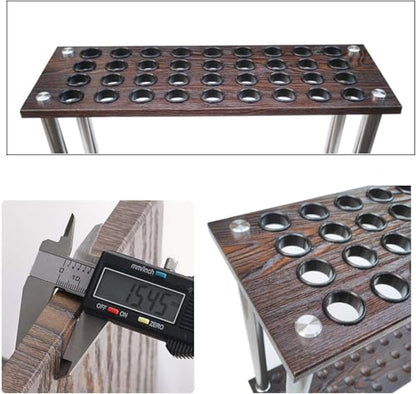 36-Cue Pool Rack Floor Stand – Brown Wood Grain Billiard Stick Holder, Freestanding Pool & Ball Storage for Game Rooms