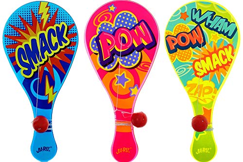 JA-RU Paddle Ball with String (Pack of 3) | Vintage Retro Toys Paddle Ball Set | Party Favor Prizes Toys | Indoor and Outdoor Toy, for Girls and Boys | Item #1994-3s (3 Pack) (Pack of 3)