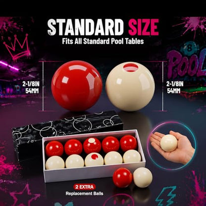 Arrowbash Resin Bumper Pool Balls Set - 10 Regulation Size 2-1/8" Balls with 2 Replace Ball Standard Billiard Ball Set,Bumper Pool Table Accessories