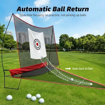 Professional Golf Practice Net - 10x8FT Large Backyard Hitting Net & Automatic Ball Return Design for Outdoor Driving Range Adults Training