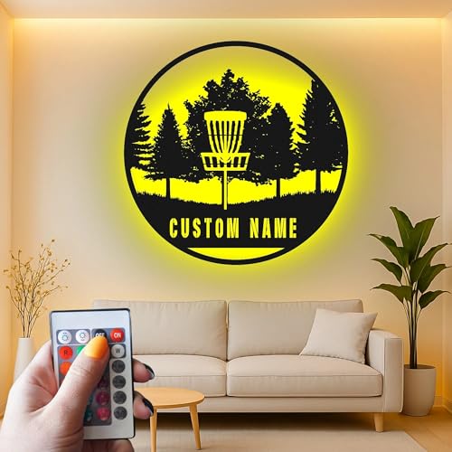 Custom Disc Golf Basket Led Light Metal Wall Art Personalized Gift for Disc Golf Enthusiasts Outdoor Sports Decor