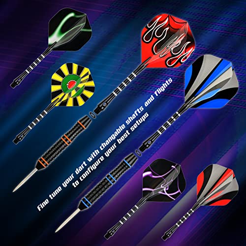 Formula Sports Darts Metal Tip Set - Steel Tip Darts Professional Metal Darts Set 12PCS 21/23 Grams Pro Darts Set with Aluminium Shafts, Extra Flights, Dart Sharpener, Flight Protector