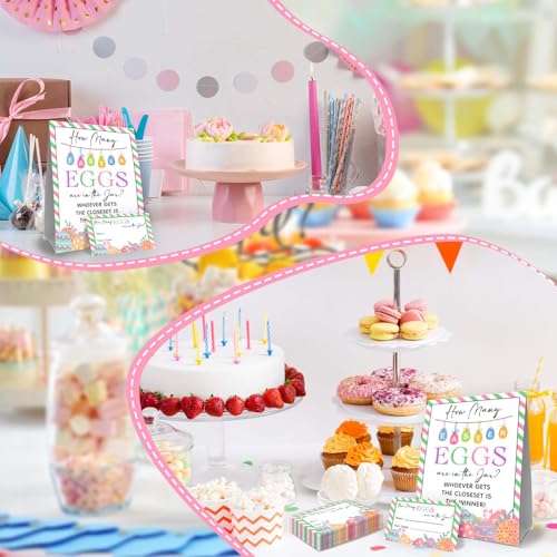 Eggs Easter Party Games for Adults Family Large Groups,Easter Games for Kids, How Many Eggs Are In The Jar,Birthday Party Game & Activities 50 Cards And Sign - size: easter