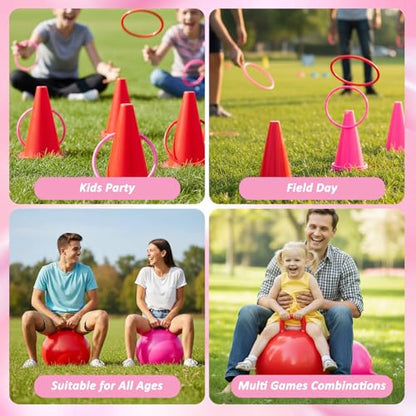 Sotiff 55 Pcs Valentine's Day Games for Kids Carnival Activity Galentine Games with Hopper Balls, Ring Toss, Bean Bags, Egg Spoon Relay Race for Classroom Indoor Outdoor Family Party Yard Supplies