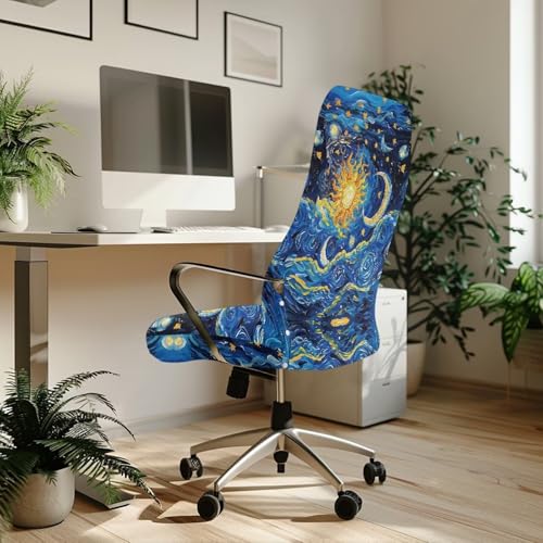 Moon Design Office Chair Covers, Removable Anti-Dust Spandex Computer Office Chair Cover Stretch Soft Fit Universal Desk Rotating Chair Slipcovers for Dogs Cats Pets - color: Moon Design 3, size: Large