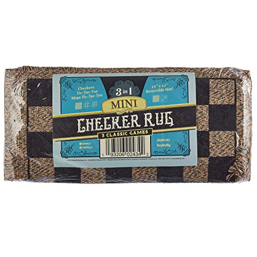3-in-1 Mini Checkers Rug + Classic & Mega Tic Tac Toe - Portable Compact 12" x 12" Reversible Checkerboard Rug - Travel, Parties, Games on The Go, Family Board Game Night - size: 12x12 inches
