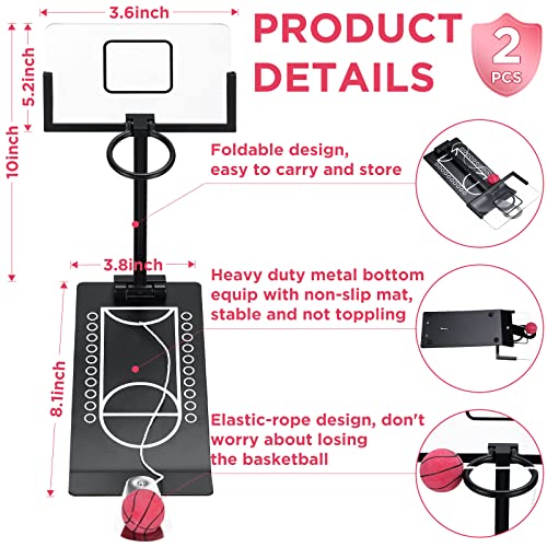 Deekin 2 Set Mini Desktop Basketball Game Toy Metal Tabletop Basketball Hoop Games Desk Toy Employee Appreciation Gifts for Office for Adult Fun Sports Novelty Gag Birthday Gifts Back to School