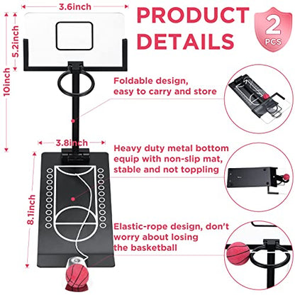 Deekin 2 Set Mini Desktop Basketball Game Toy Metal Tabletop Basketball Hoop Games Desk Toy Employee Appreciation Gifts for Office for Adult Fun Sports Novelty Gag Birthday Gifts Back to School