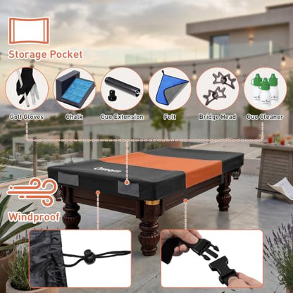 Oreenym Pool Table Cover 9FT, Billiard Tables Cover with Storage Pocket | Heavy Duty 600D Oxford, Waterproof & UV Resistant, Tear & Scratch Resistant, Easy to Clean - size: 9ft - 112"L x 62"W x 8''H