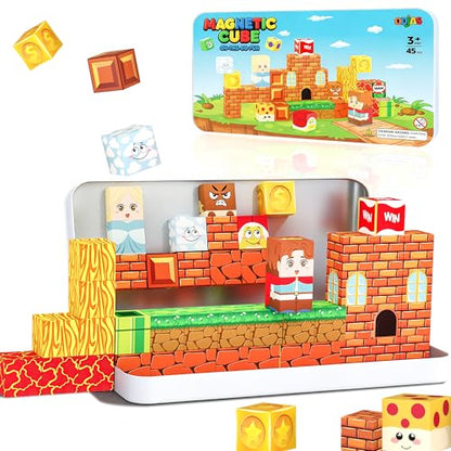 Mini Magnetic Building Blocks Travel Set with Case, 45pcs Travel Magnetic Toys with Portable Box for Kids, STEM Educational Sensory Toys, Classroom Must Have, Learning Gift for Toddlers, Boys & Girls - style: Classic