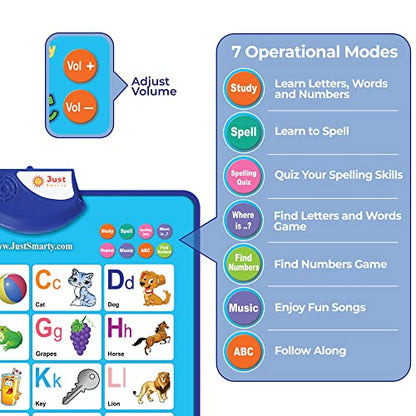 Just Smarty Interactive Alphabet Wall Chart, Blue | ABCs & 123s Learning for Toddlers 1-5, Educational Gift for Ages 1-5, Speech Therapy, Autism Toys - style: ABCs and 123s - Blue
