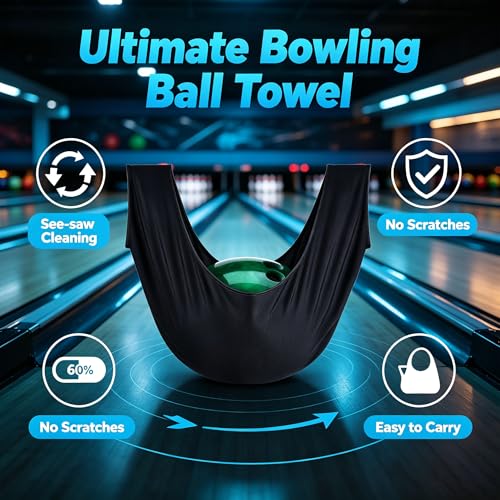 BROYEUR 2PCS Bowling Seesaw Bag and Bowling Shammy Pad,Microfiber Bowling Ball Towel Bowling Cleaning Shammy Pad,Bowling Ball Sling Seesaw Polisher Set