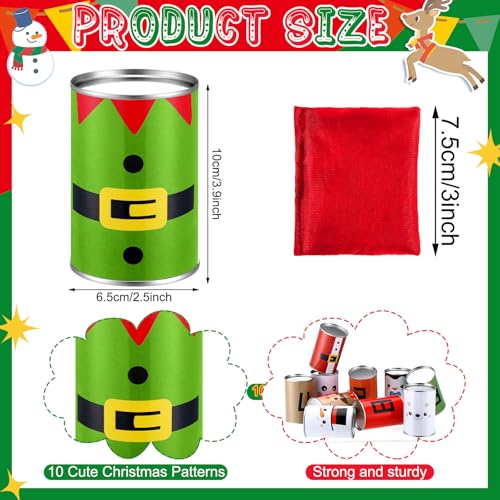 Libima Christmas Can Toss Game 10 Tin Can in 10 Xmas Funny Face 4 Bean Bags Throwing Carnival Games Family Lawn Games for Adult Birthday Family Party Indoor Outdoor Beach Yard Camping