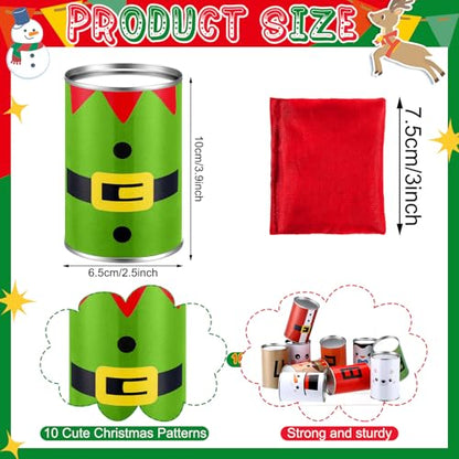 Libima Christmas Can Toss Game 10 Tin Can in 10 Xmas Funny Face 4 Bean Bags Throwing Carnival Games Family Lawn Games for Adult Birthday Family Party Indoor Outdoor Beach Yard Camping