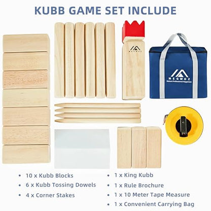MEGWOZ Kubb Yard Game Set Standard Size Wooden Throwing Toss Game Viking Chess Outdoor Lawn Games for Adults Family with Carry Case Measuring Tape New Zealand Pine